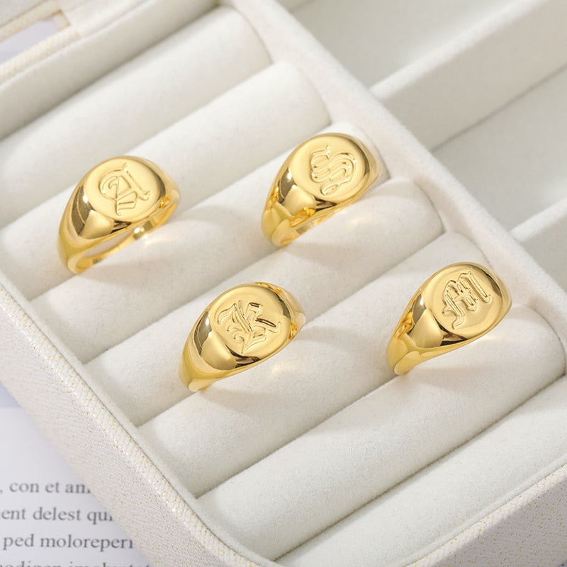 TwoBirch Men's Wedding Rings - 0.1 Ct. Personalized Men's Letter Ring  Available in A to Z in Yellow Gold