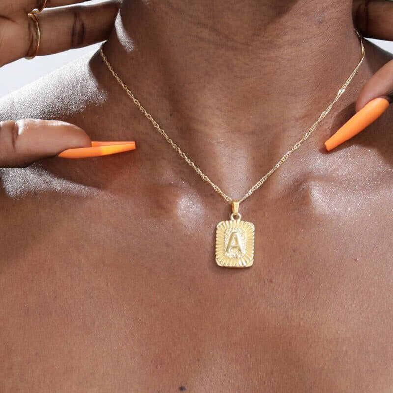 Men's Personalized Necklace Letter Pendant & Silver Cuban Chain